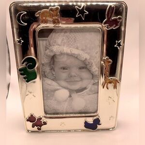 BABY Keepsake Silver Photo Album Zoo Animals and Stars Silver Enameled Border